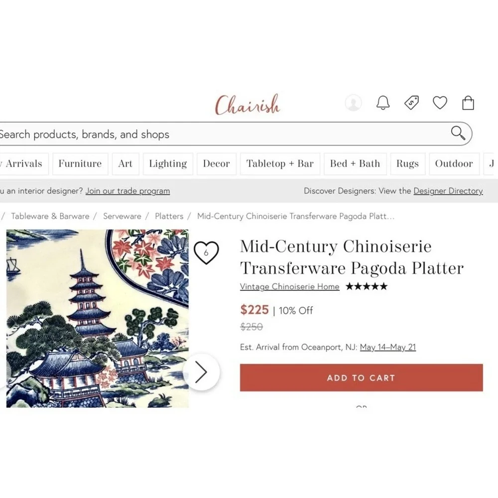 UCGC Japan Mid-Century ChinoiserieTransferware Pagoda Platter Oriental Garden 15